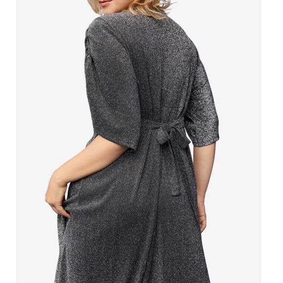 New ELLOS Knit Tie-Back Maxi Dress Women's Plus SIZE 18/20 (L) Black Silver - Picture 2 of 10